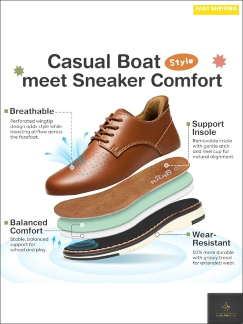 Boys Slip-On Comfort Dress Shoes, Lace-Up Casual Oxford Sneakers, Flexible